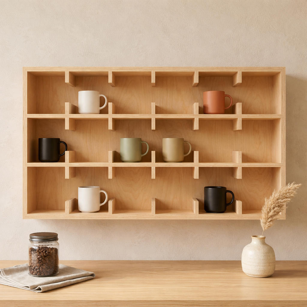 Wooden Coffee Mug Holder Wall Shelf: Coffee Bar Organizer for Kitchen
