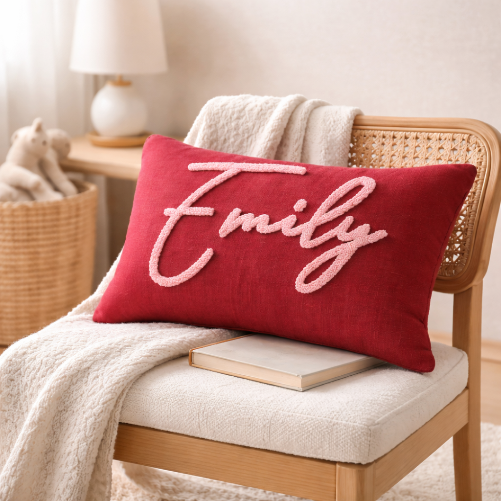 Personalized Name Pillow – Handcrafted Punch Needle Kids Room Decor