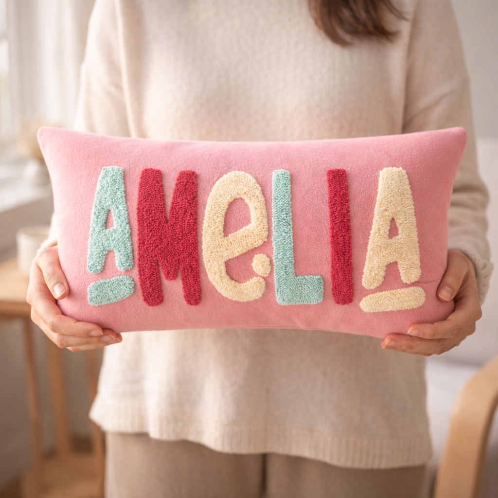 Personalized Baby Name Pillow – Punch Needle Nursery Keepsake