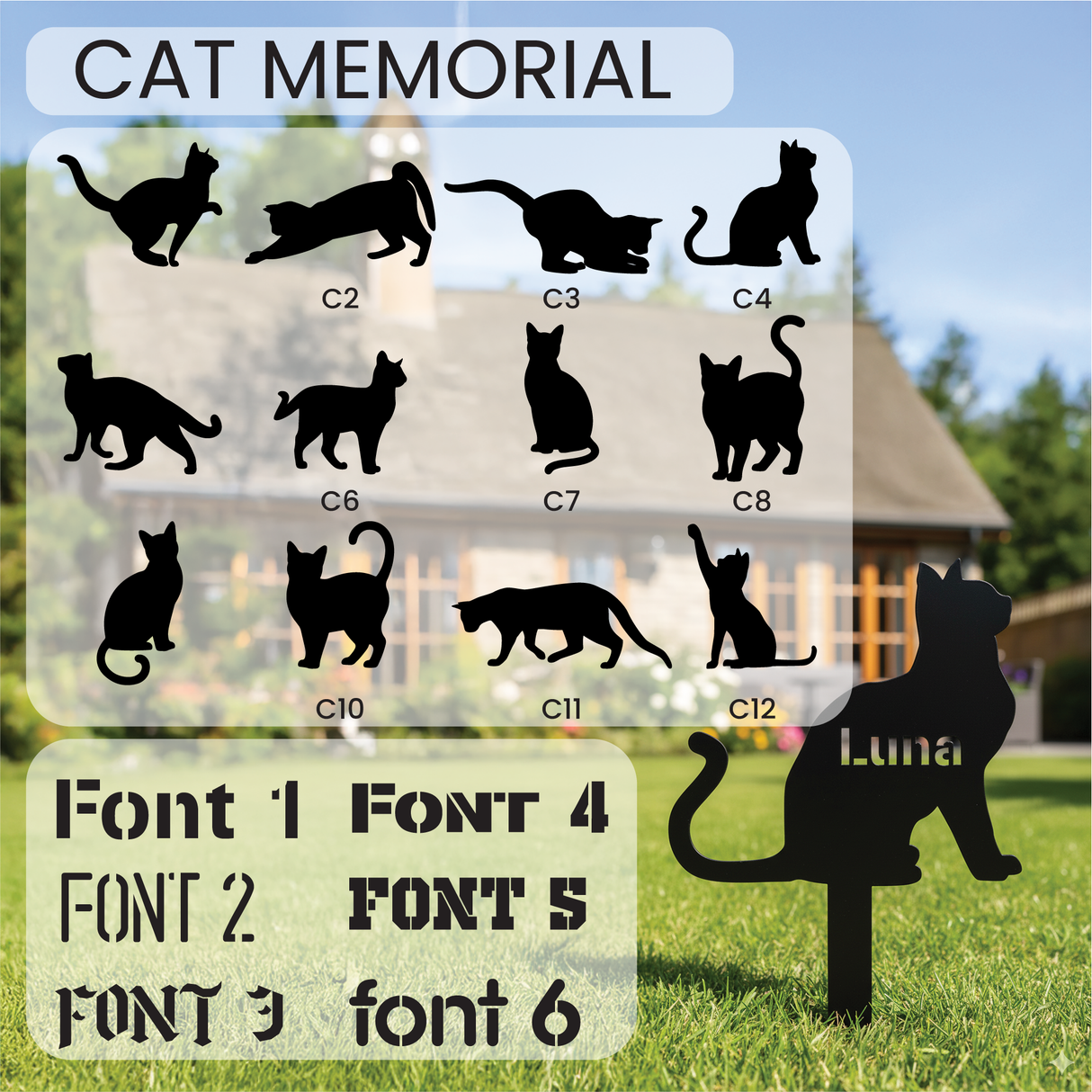 Custom Cat Memorial Grave Marker: Personalized Metal Sign with Name, Loss of Pet Tribute Gift