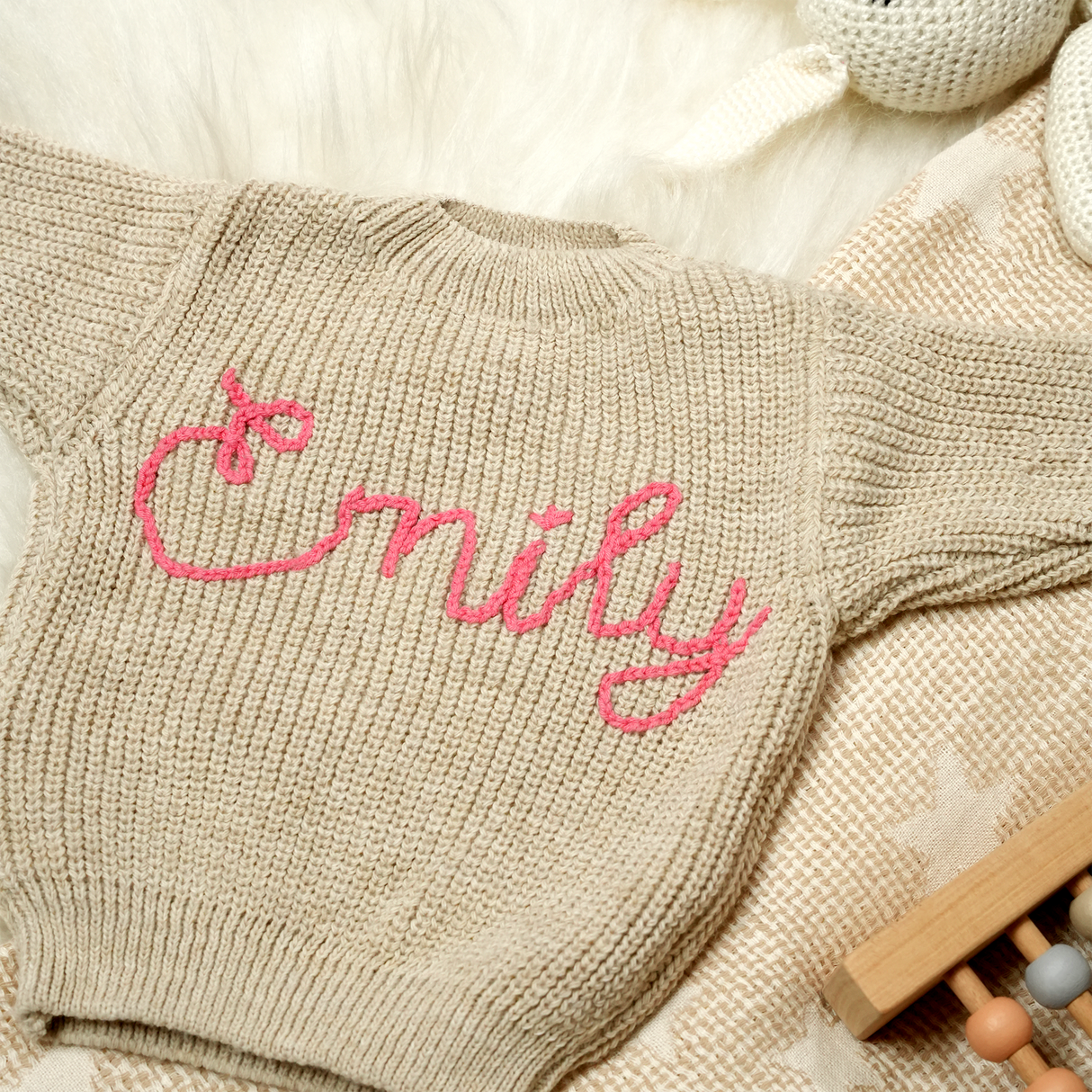 Personalized Baby Embroidered Blanket Newborn First Christmas Gift Idea, Baby Shower Gift, Beanie, Sweater, Pillow Baby Basket Gift Set