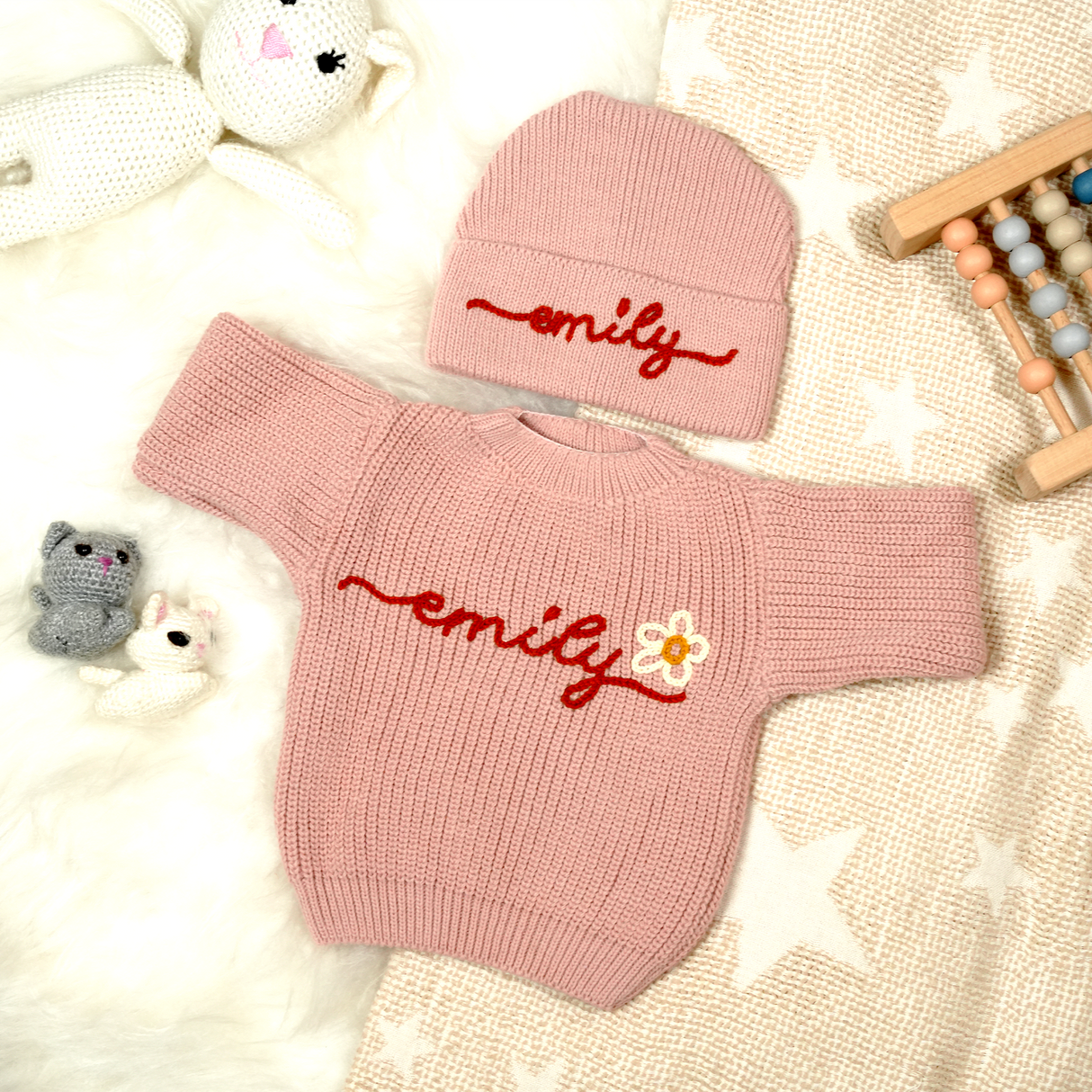 Personalized Baby Embroidered Sweater, Custom Name Blanket, Embroidered Beanie, Baby Name Pillow, First Christmas Nursery Gift, Newborn Gift