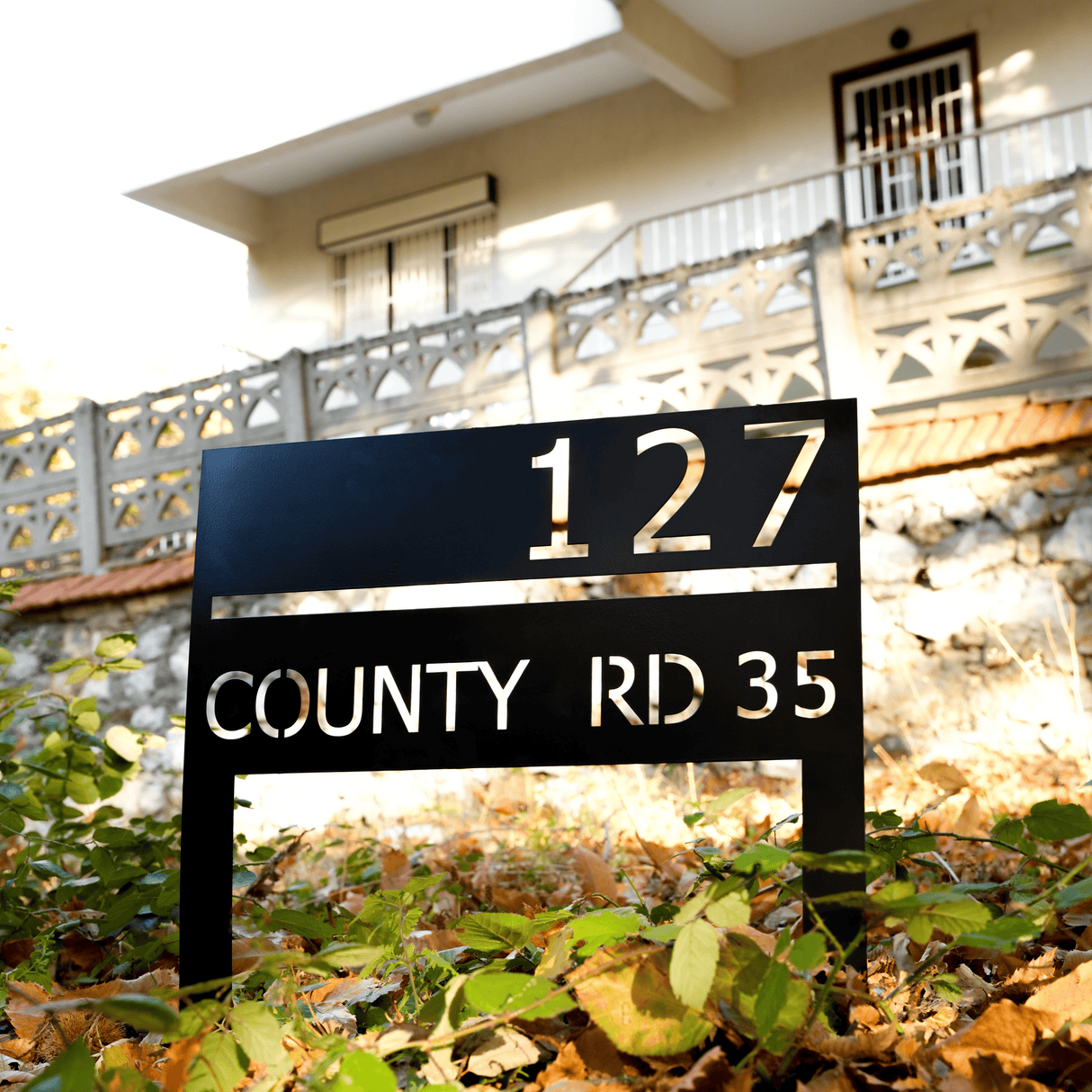 Modern Metal Vertical House Number Stake: Laser Cut Custom Address Porch Sign