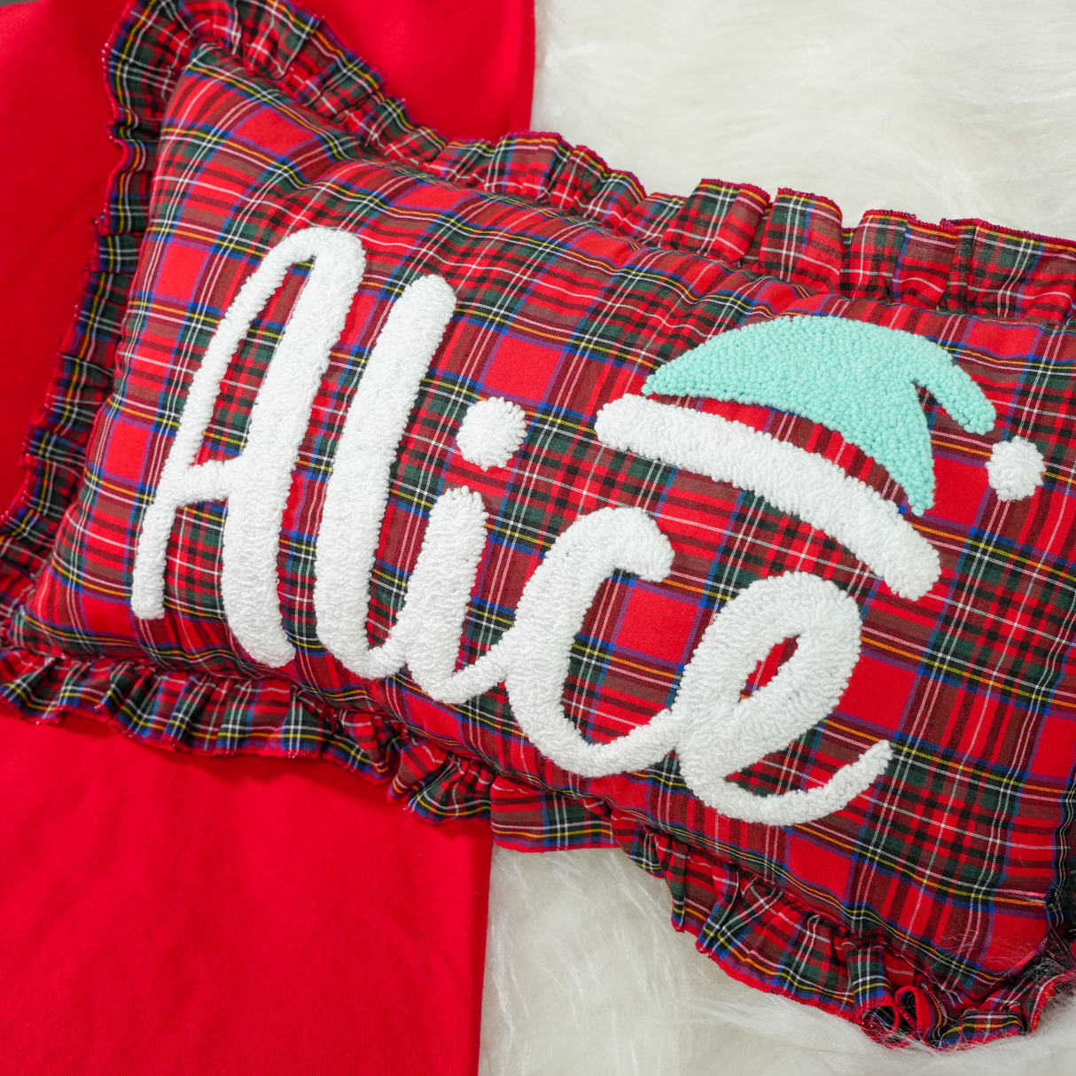 Personalized Christmas Tree with Name Pillow: Custom Punch Needle Holiday Decor