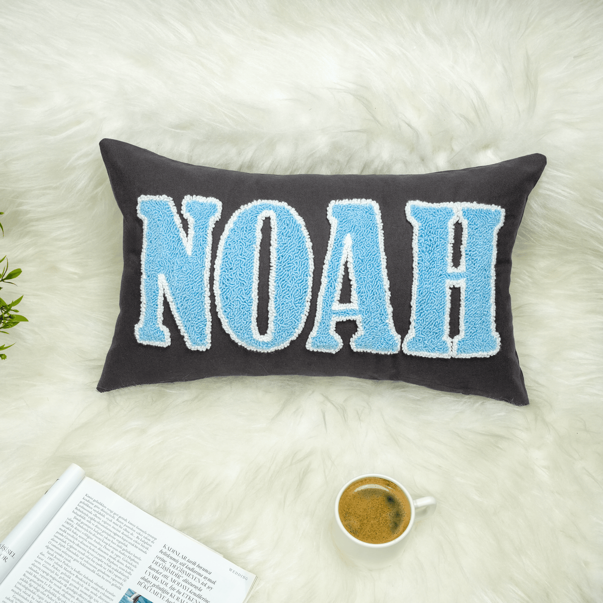 Personalized Name Embroidered Punch Needle Pillow: Custom Baby Gift & Announcement