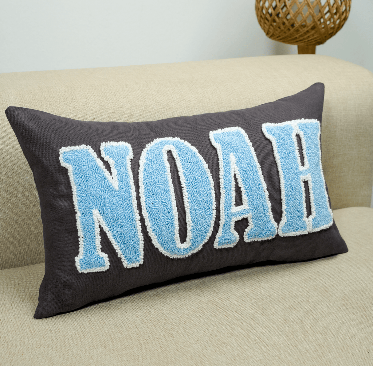 Embroidered Name Custom Pillow Cover: Punch Needle Baby Room Soft Decor