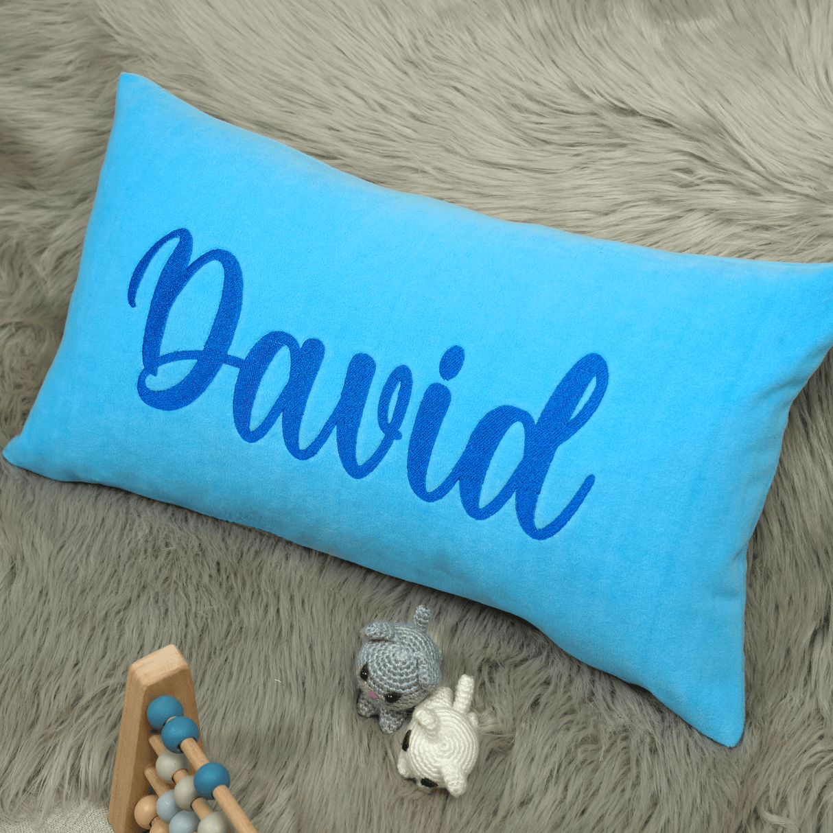 Embroidered Monogram Name Fleece Pillow: Personalized Design for Nursery Decoration