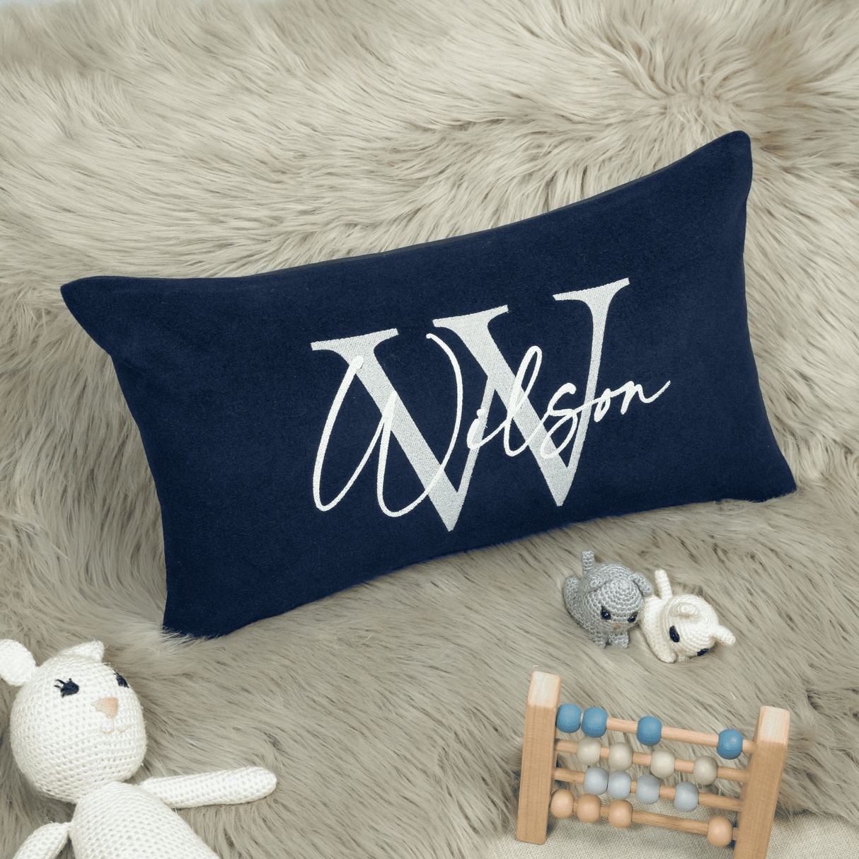 Embroidered Monogram Name Fleece Pillow: Personalized Design for Nursery Decoration