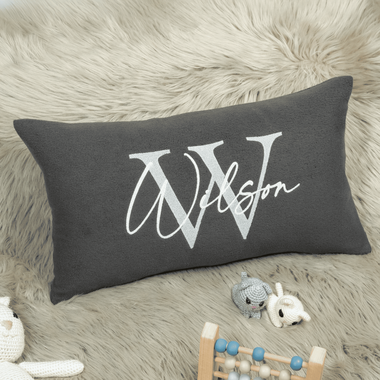 Embroidered Monogram Name Fleece Pillow: Personalized Design for Nursery Decoration