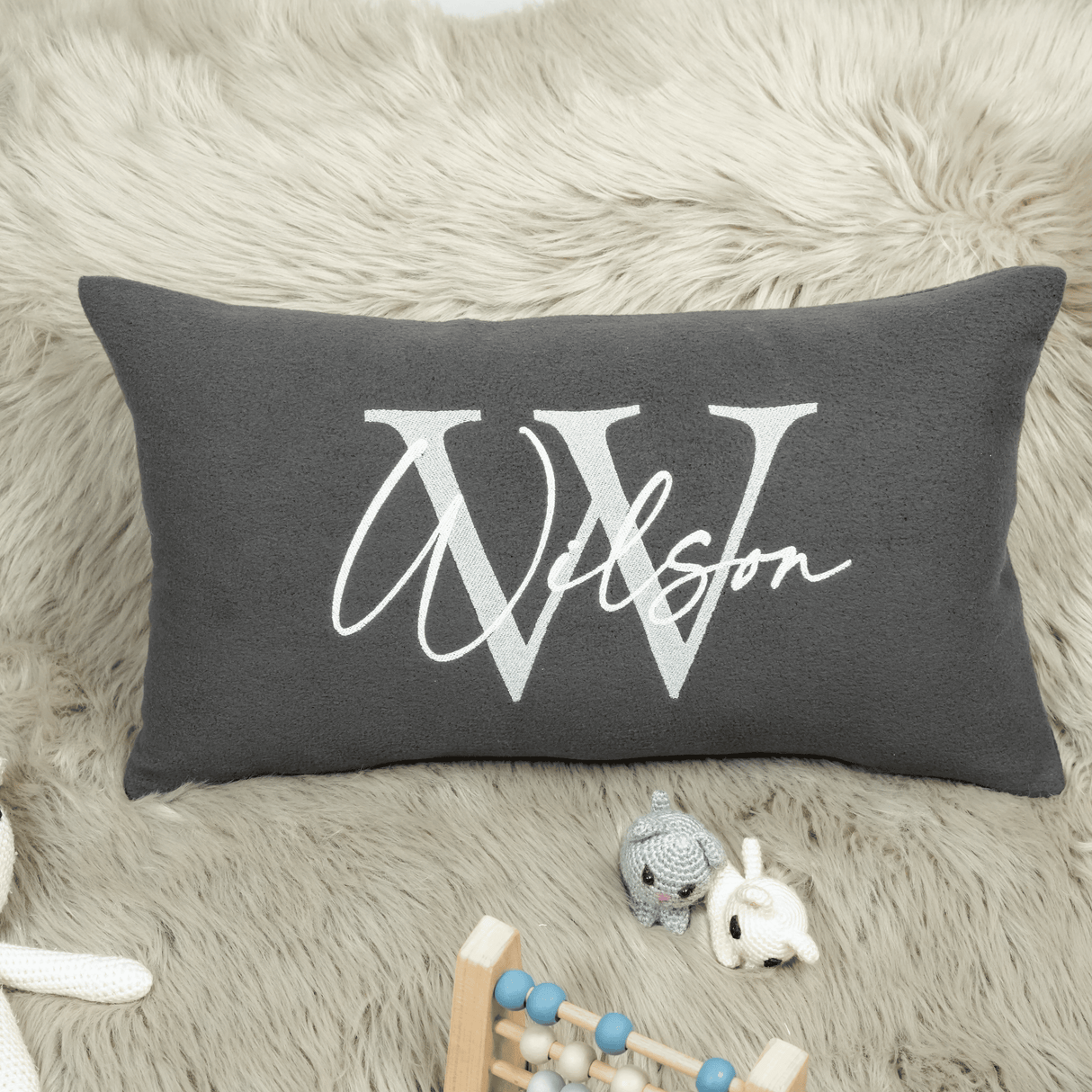 Personalized Monogram Name Embroidered Pillow: Custom Polar Fleece Cushion for Kids Room