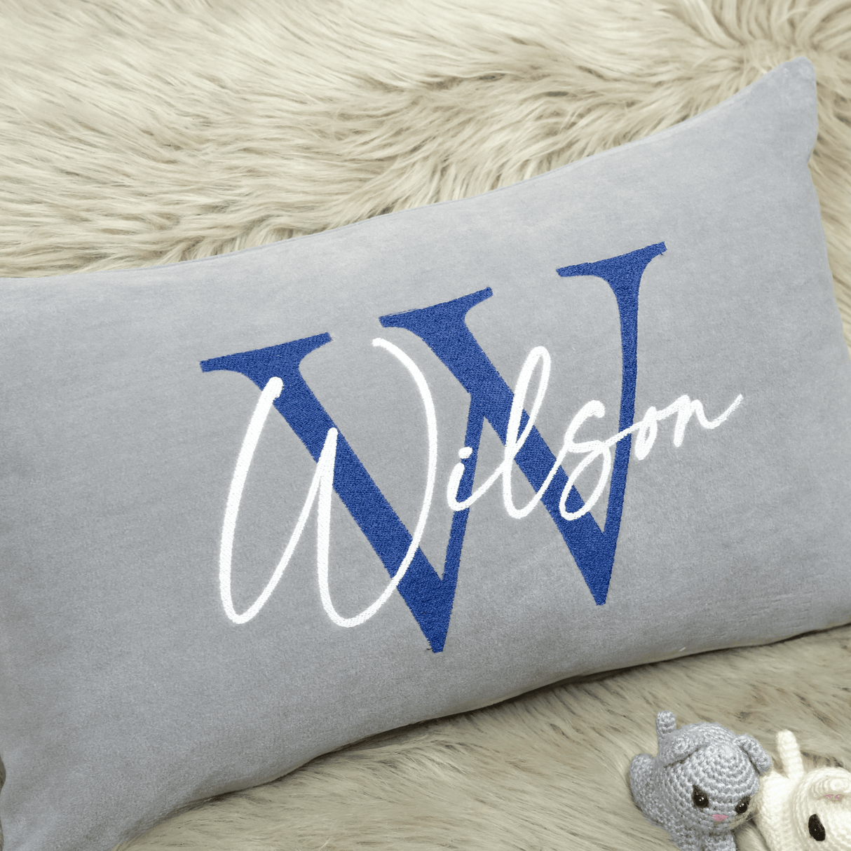 Custom Baby Name Fleece Embroidered Pillow: First Christmas Nursery Decor