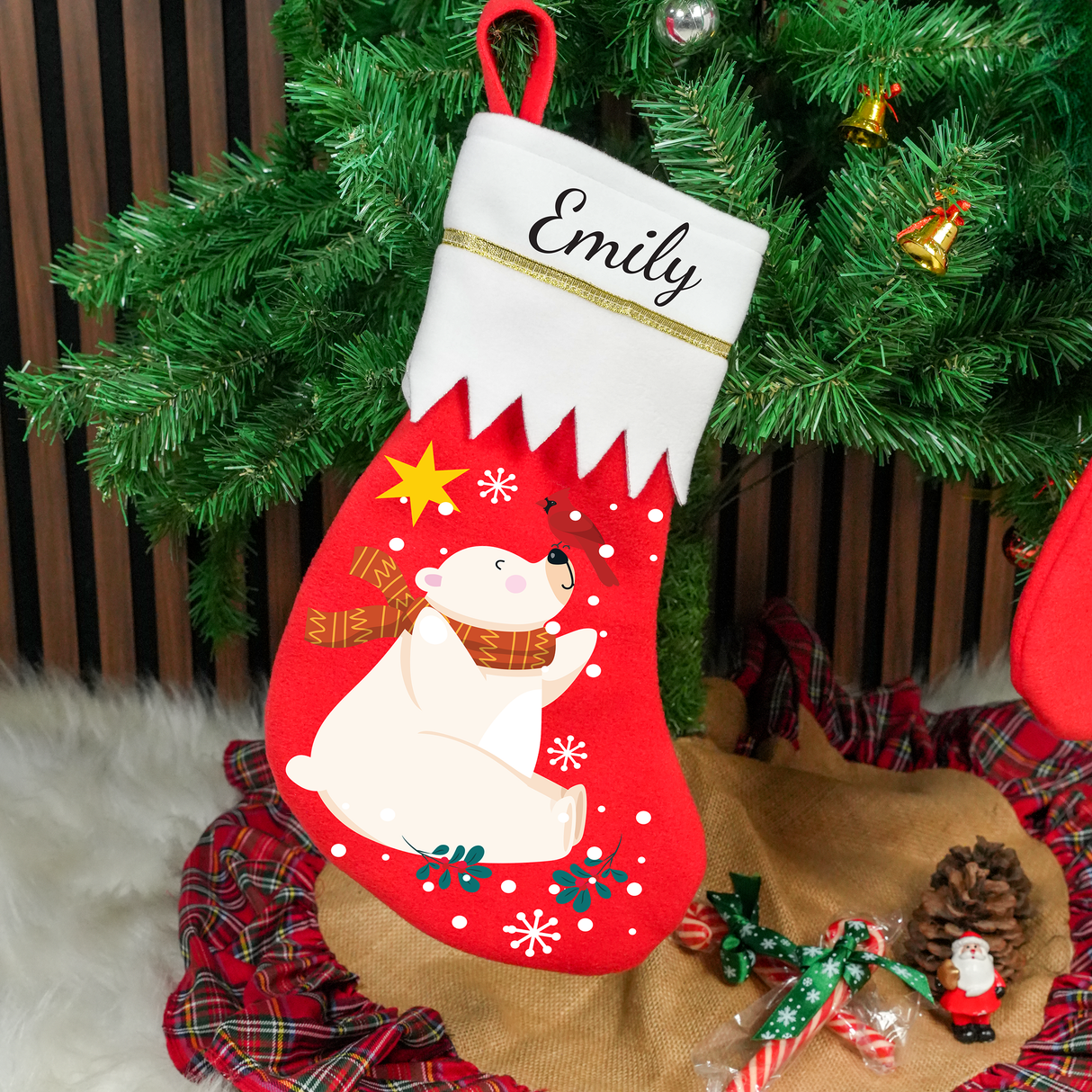 Custom Kids Name Polar Christmas Stocking: Handcrafted Holiday Decor for Kids