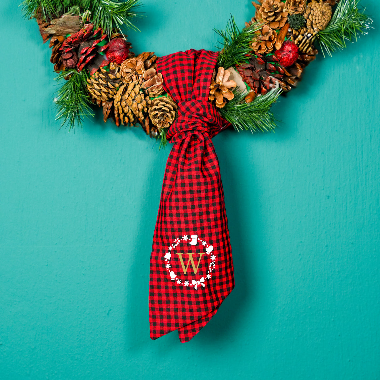 Christmas Tree Wreath Sash with Custom Embroidered: Satin Holiday Door Ribbon