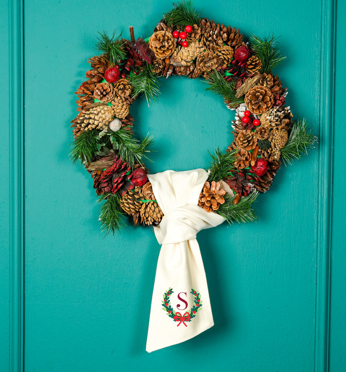 Personalized Satin Christmas Wreath Sash: Embroidered Front Door Holiday Decor