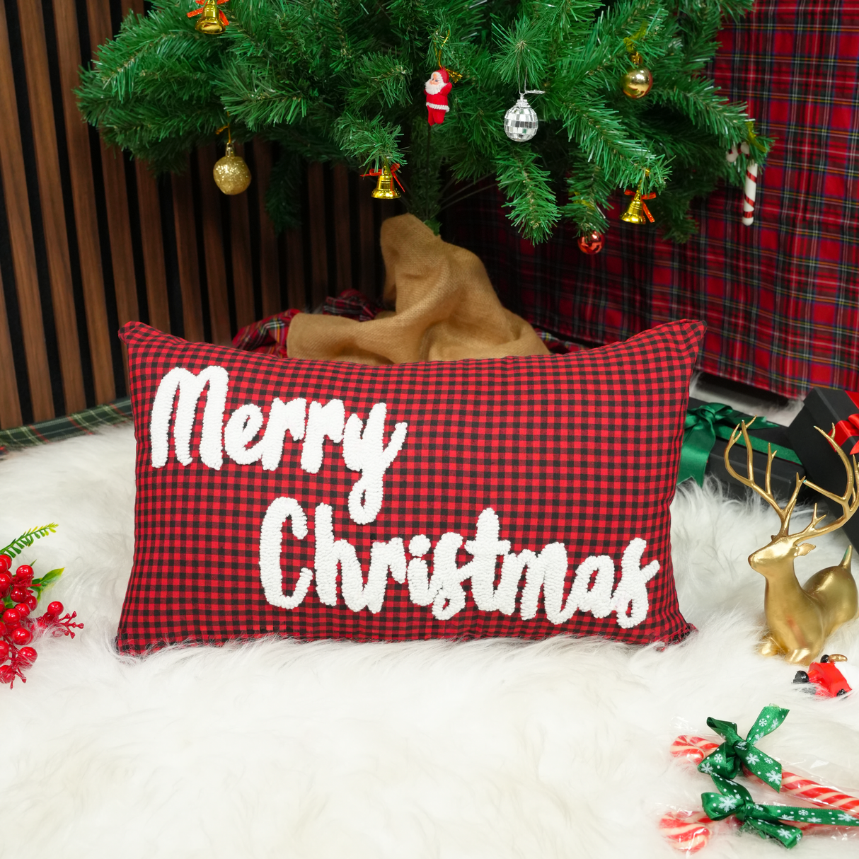 Custom Punch Needle Embroidered Baby Name Ruffle Pillow: First Christmas Nursery Decor