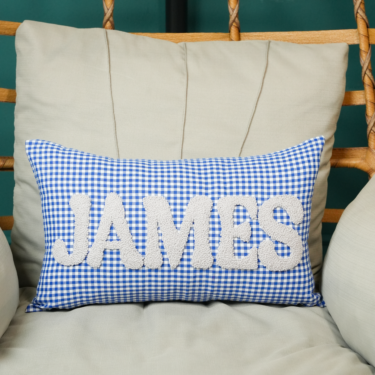 Custom Punch Needle Baby Name Pillow: Pink Gingham Cushion for Preppy Room Decor
