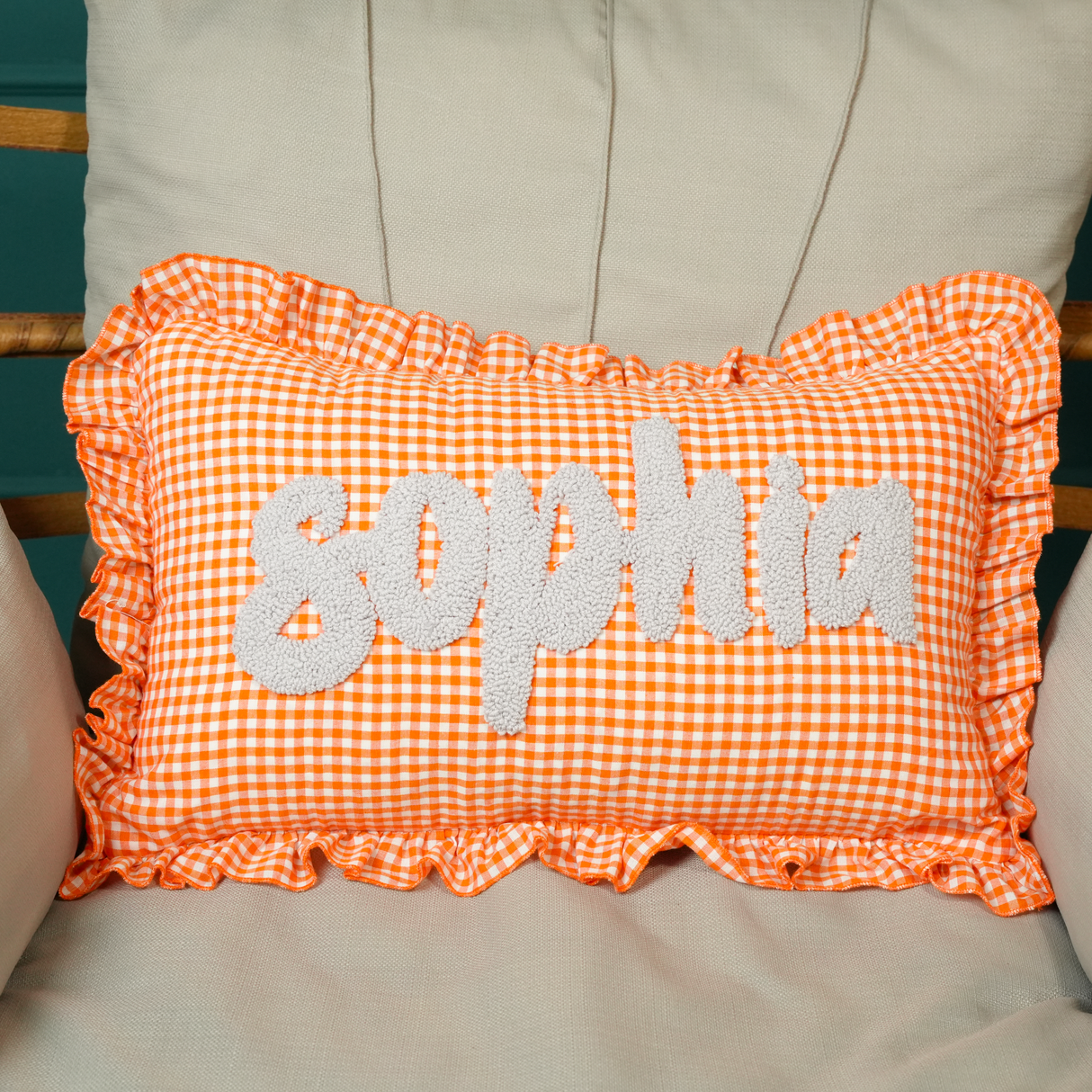 Custom Punch Needle Name Gingham Pillow: College Girl Room Decor, Preppy Graduation Gift