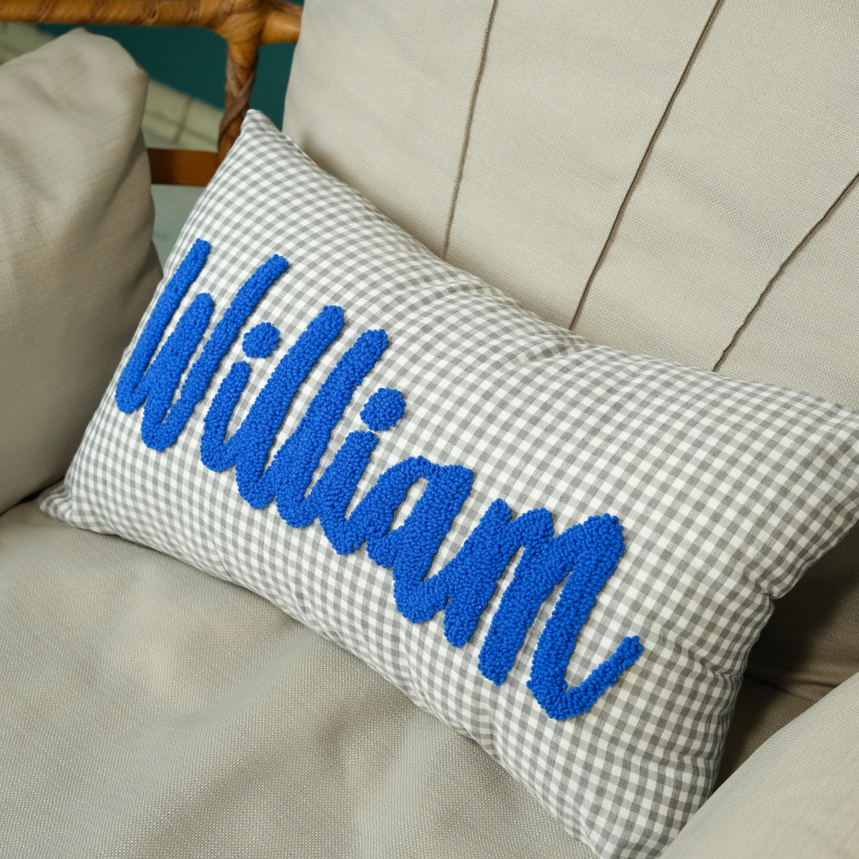 Custom Monogram Punch Needle Pillow: Soft Cotton Embroidery, Baby Nursery Decor