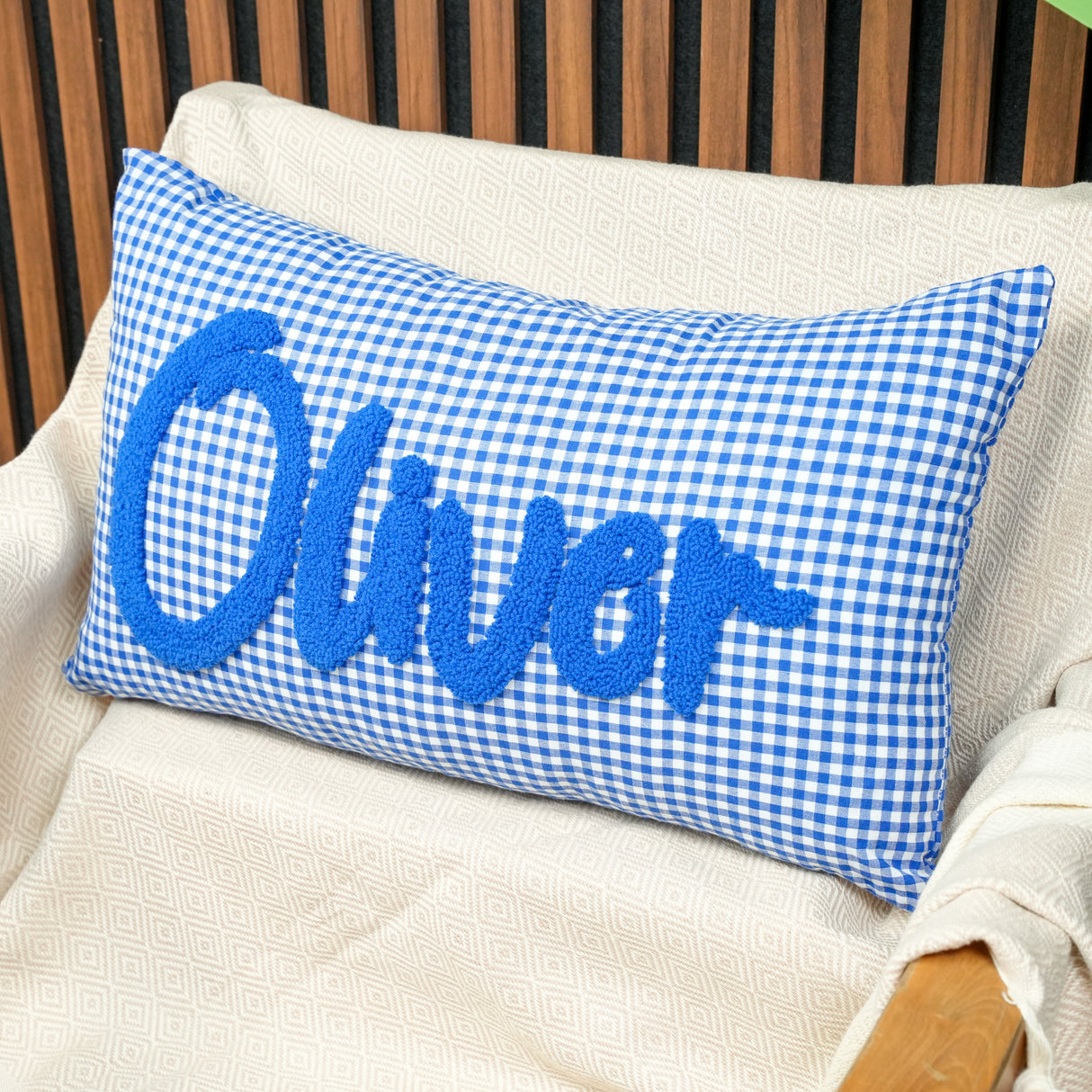 Personalized Name Pillow for Kids: Pink Gingham Cushion, Girl Nursery Decor