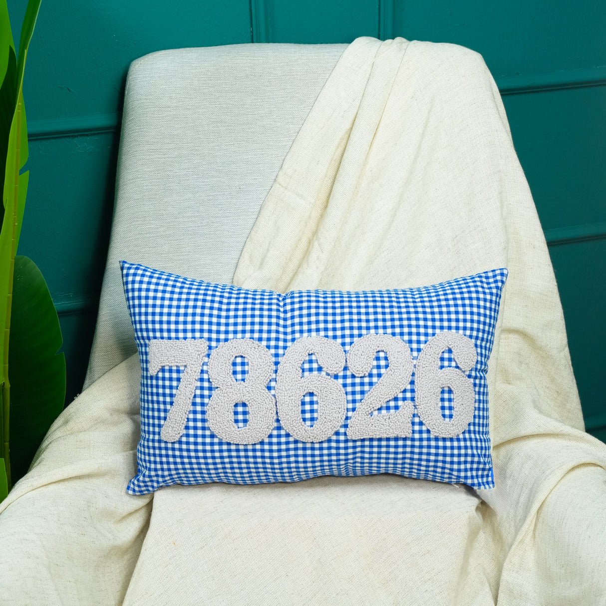 Personalized Zip Code Punch Needle Pillow: Embroidered Cotton, Housewarming Gift