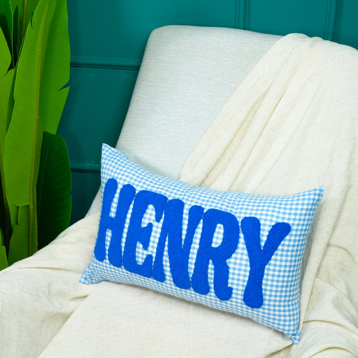 Custom Monogram Punch Needle Pillow: Soft Cotton Embroidery, Baby Nursery Decor