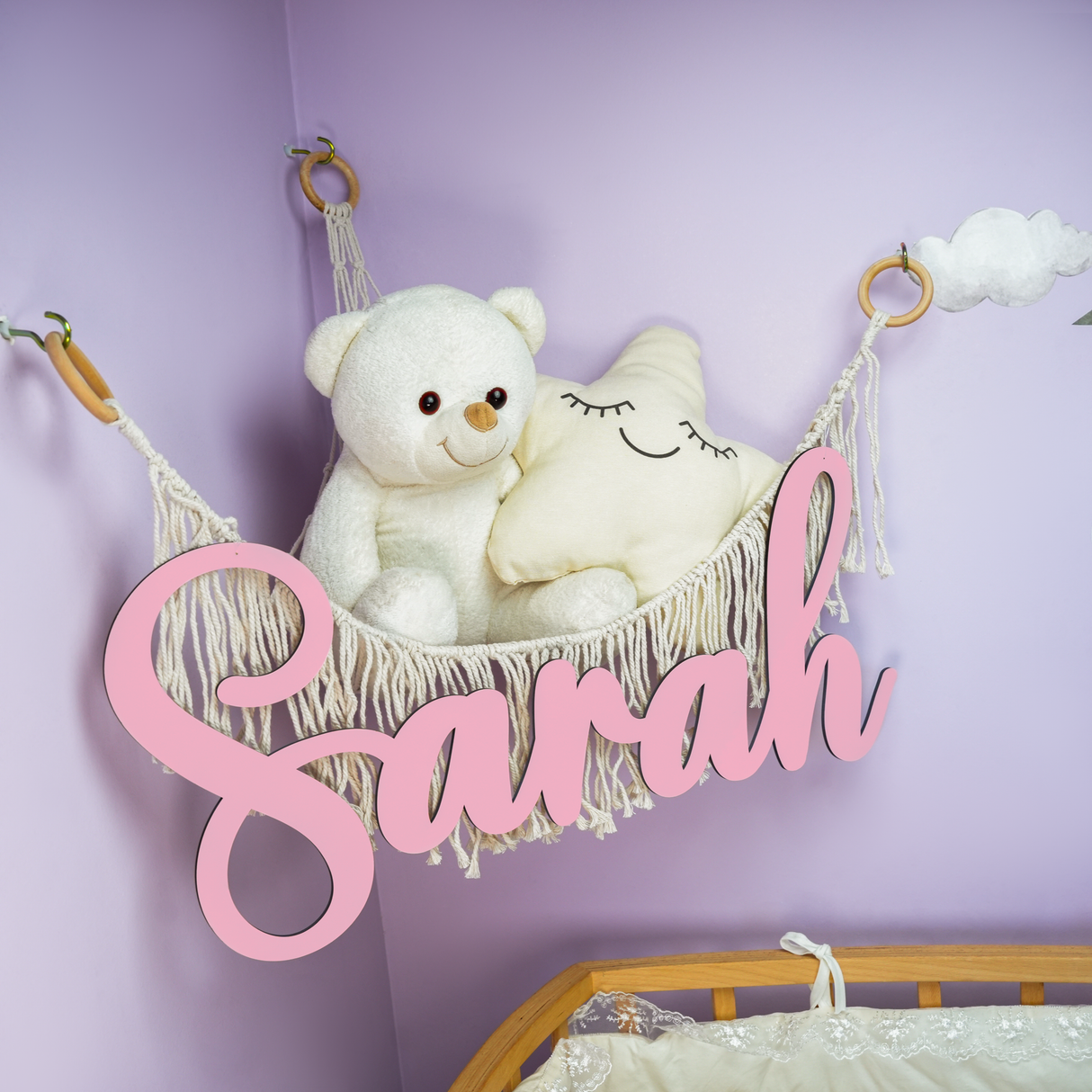 Custom Nursery Name Wooden Sign, Personalized Baby Room Decor, Macrame Wall Decor, Playroom Decor, Kid Room Decor, Wood Sign, Gift for Baby