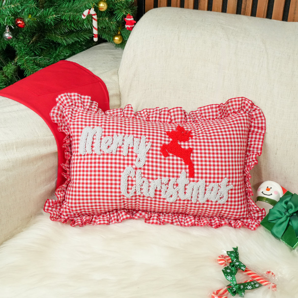 Christmas Home Decor Punch Needle Embroidered Custom Pillow: Personalized Gifts