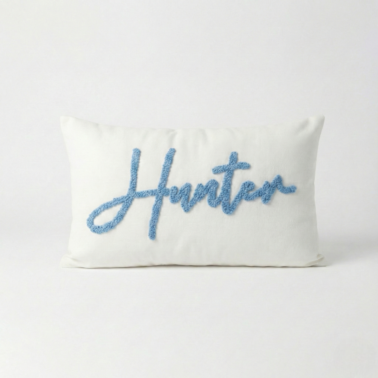 Personalized Lumbar Pillow – Punch Needle Embroidered Baby Name Gift
