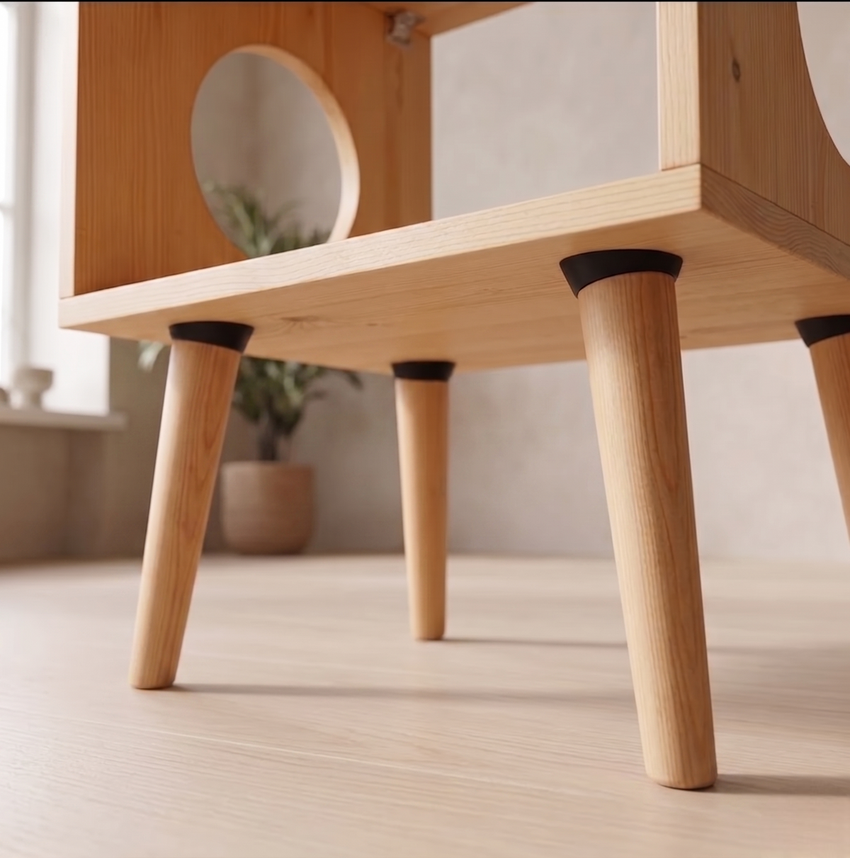 Mid Century Modern Record Player Stand with Vinyl Storage | Wooden Console