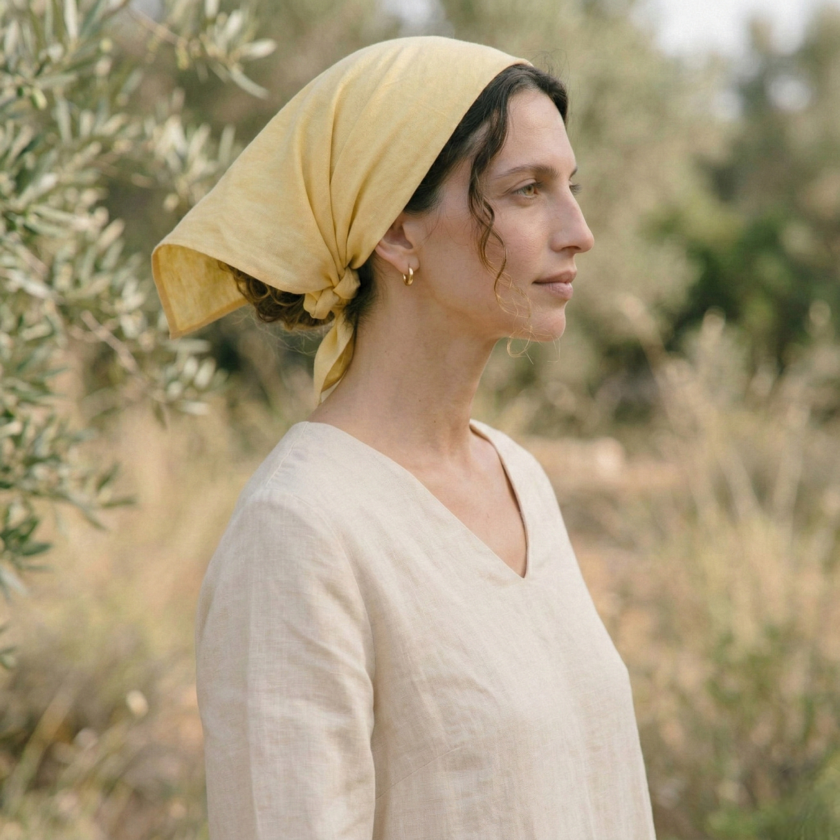 Square Linen Hair Scarf for Women: Natural Head Covering in Multiple Sizes