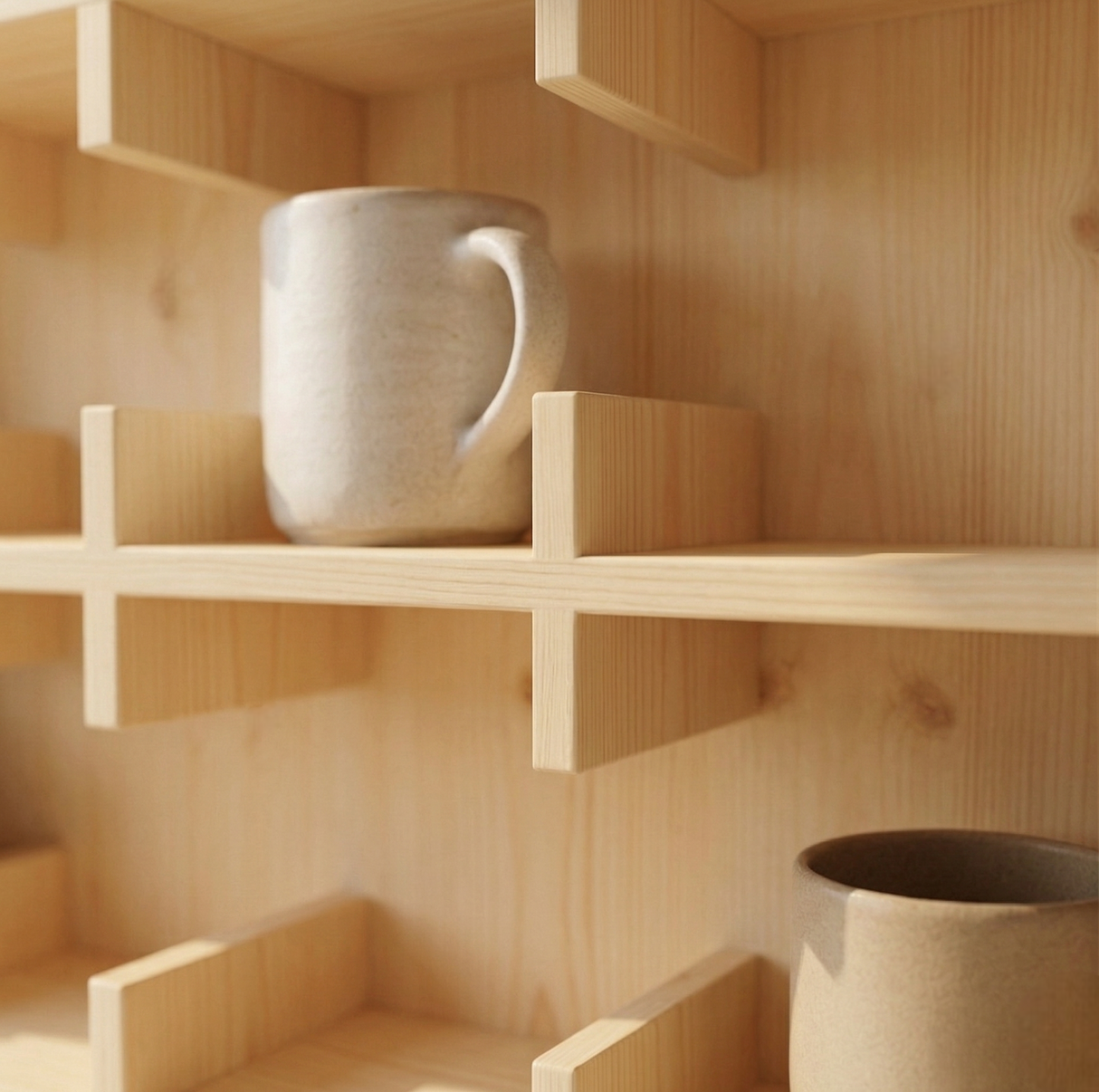 Wooden Coffee Mug Rack Display Shelf: Kitchen Coffee Bar Decor