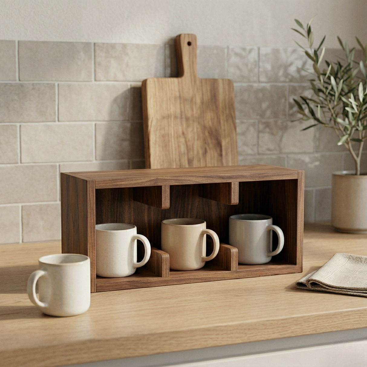 Wooden Coffee Mug Rack Display Shelf: Kitchen Coffee Bar Decor