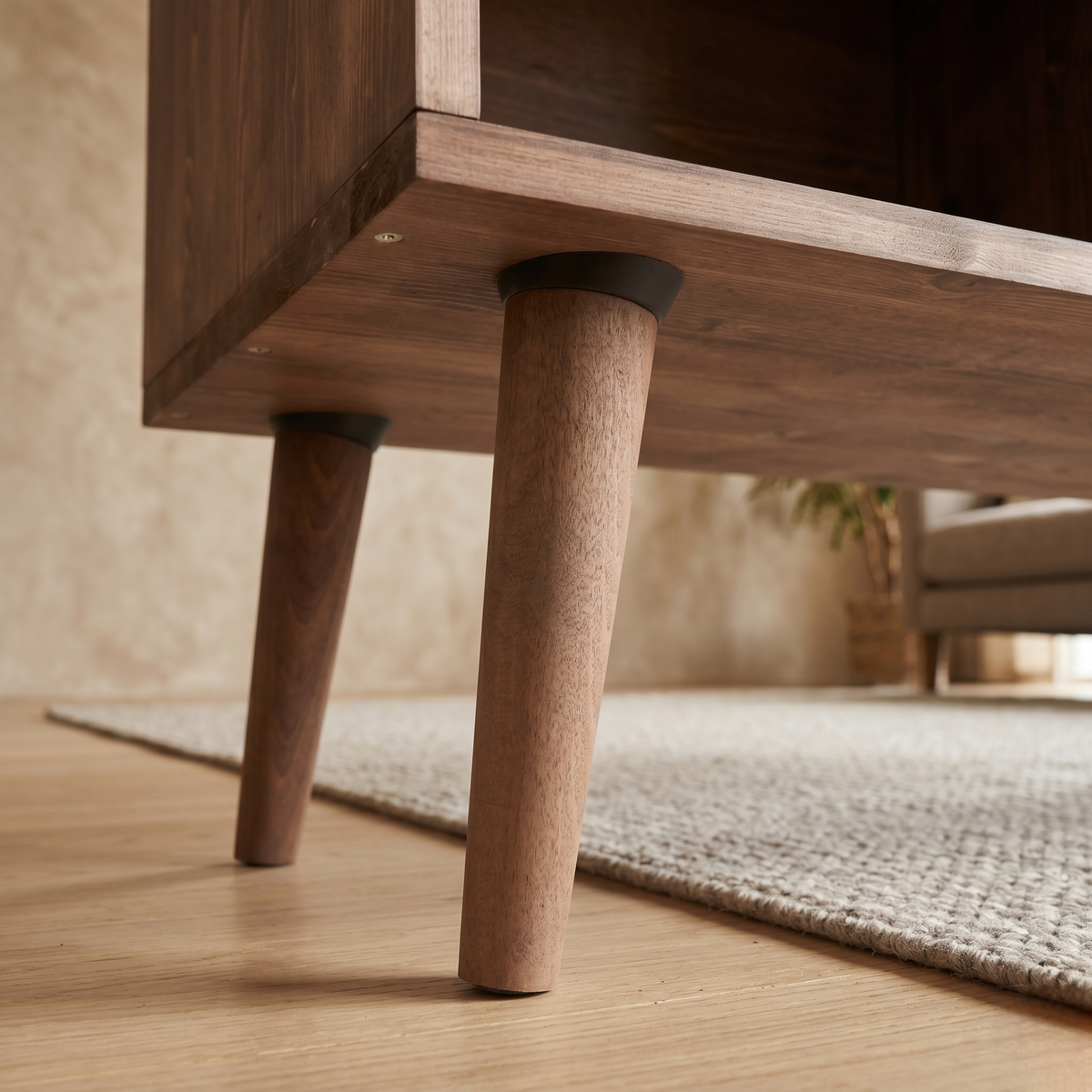 Mid-Century Record Player Stand with Vinyl Storage | Wooden Console Cabinet