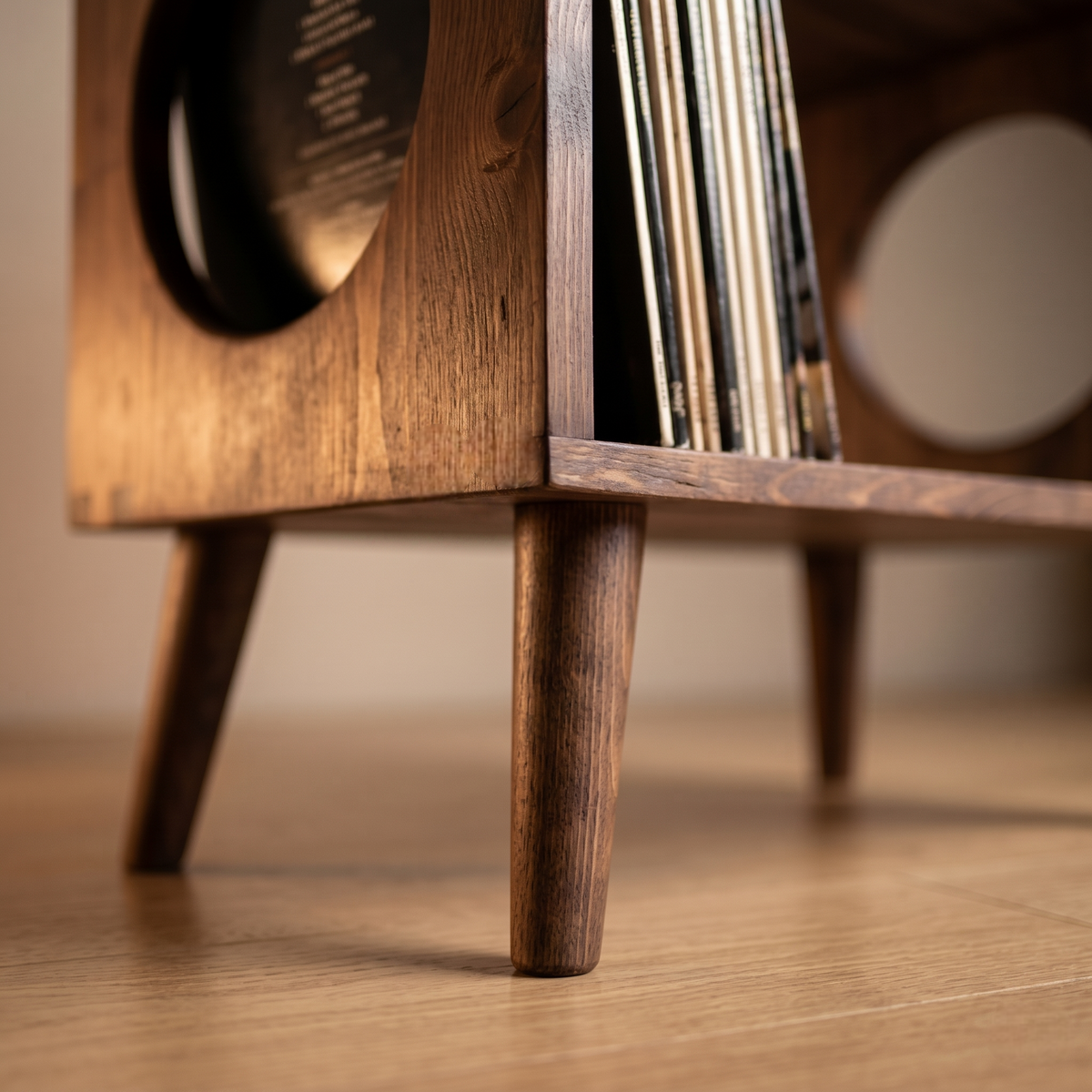 Mid-Century Record Player Stand with Vinyl Storage | Wooden Turntable Cabinet