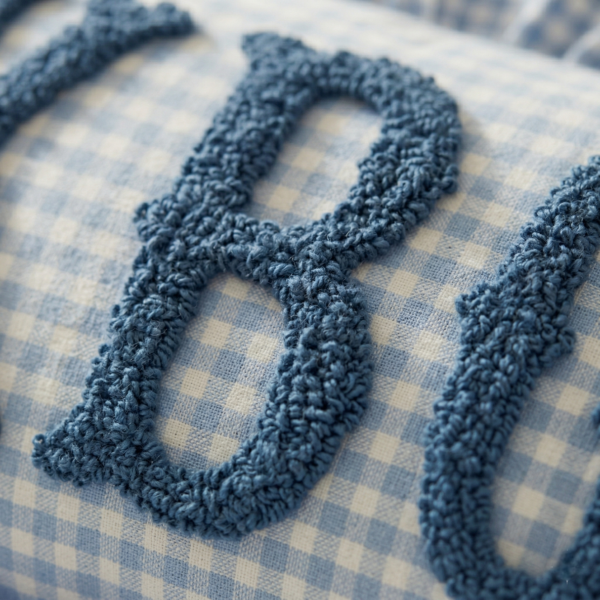 Baby Name Pillow with Ruffles: Personalized Gingham Nursery Keepsake Gift
