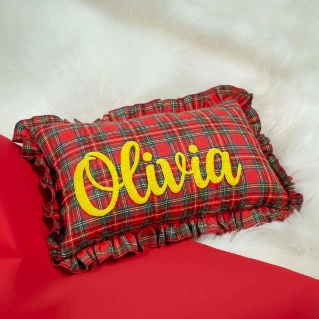 Personalized Embroidered Gingham Pillow: Custom Name Cushion, Baby Shower Gift