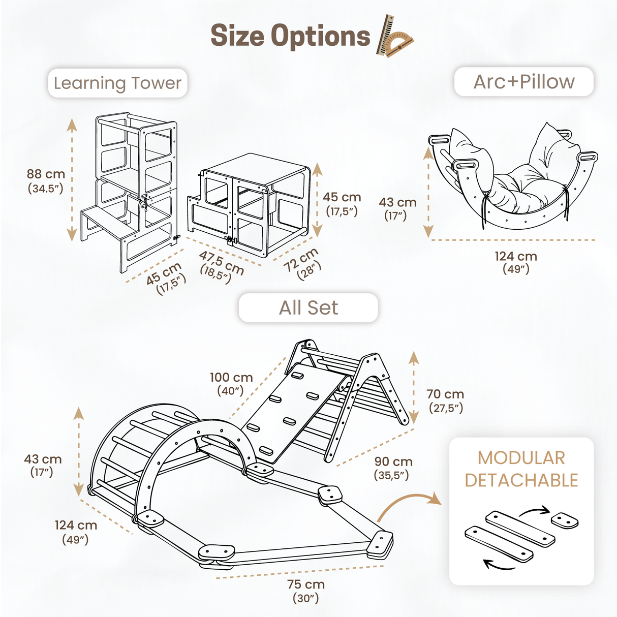 Montessori Climber Gym Set 3in1: Climbing Triangle, Arch & Slide, Indoor Playground