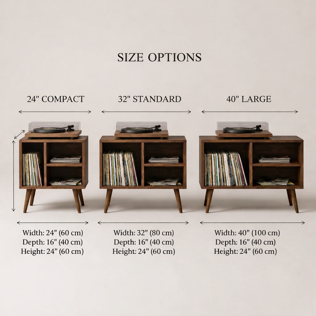 Vinyl Record Storage Cabinet with Turntable Shelf | Wooden LP Console