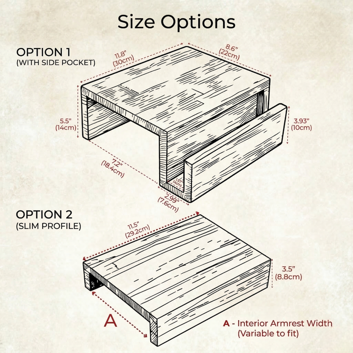 Couch Armrest Table with Book Holder | Wooden Sofa Tray