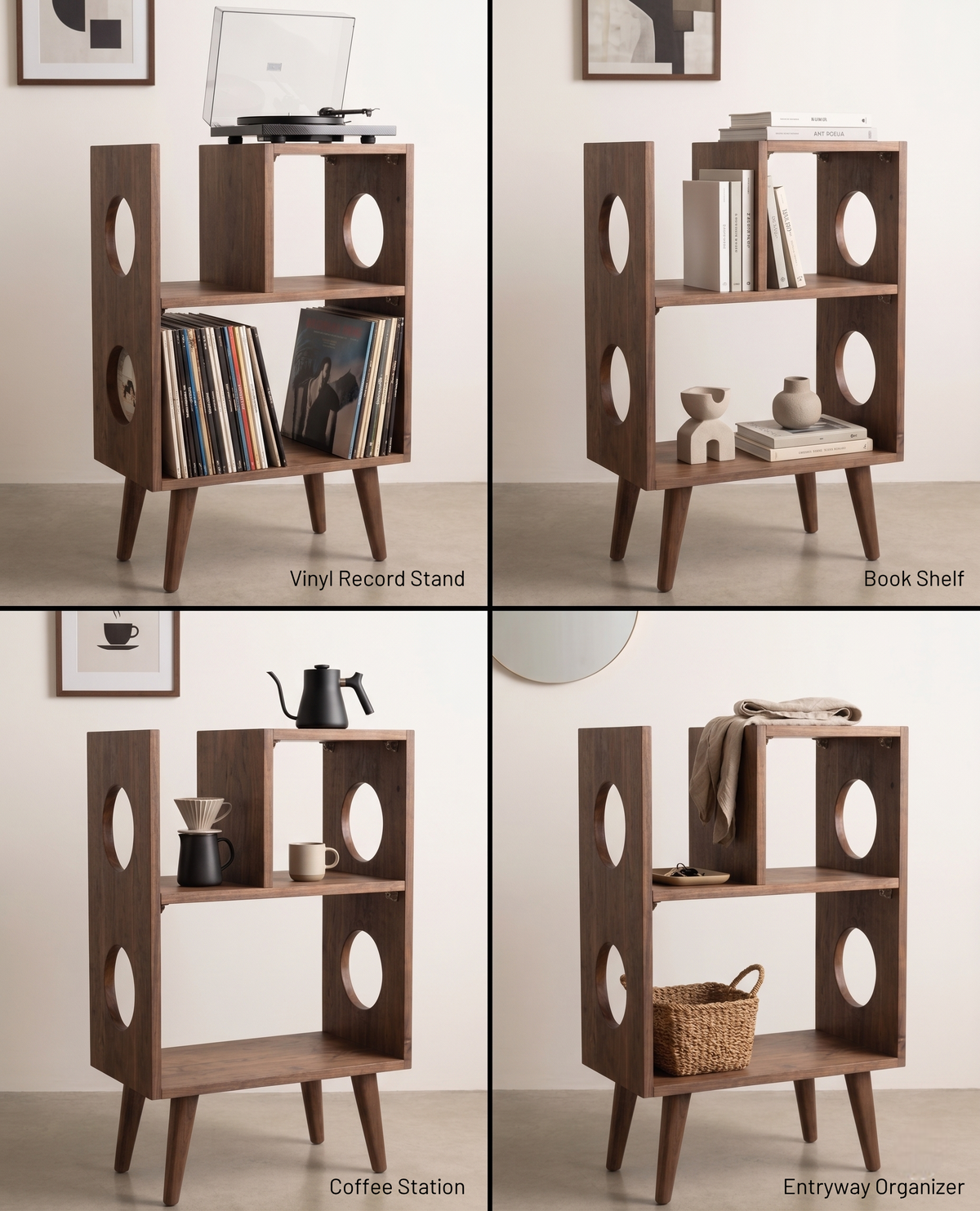 Mid-Century Record Player Stand with Vinyl Storage | Wooden Turntable Cabinet