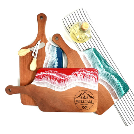 a wooden cutting board with a knife and other kitchen utensils