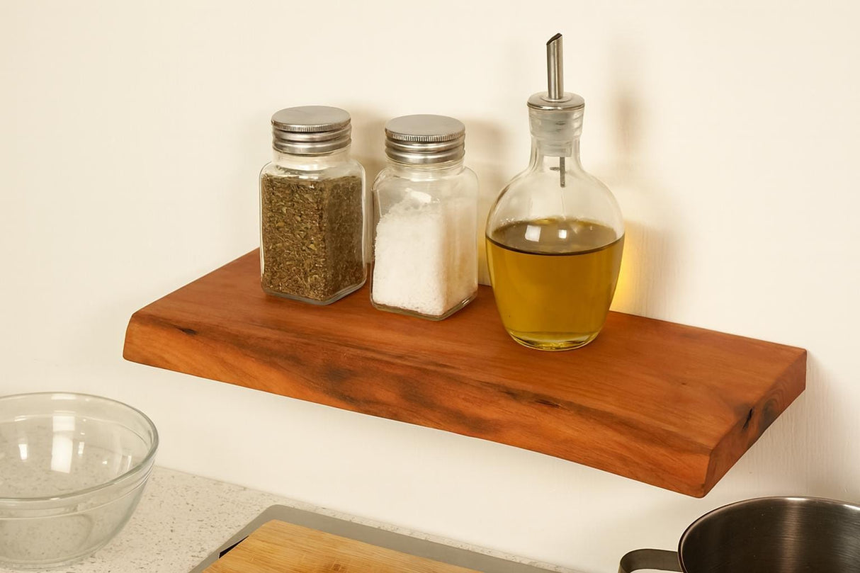 Walnut Floating Live Edge Shelf: Easy Installation with Hidden Bracket, Sleek and Functional Design