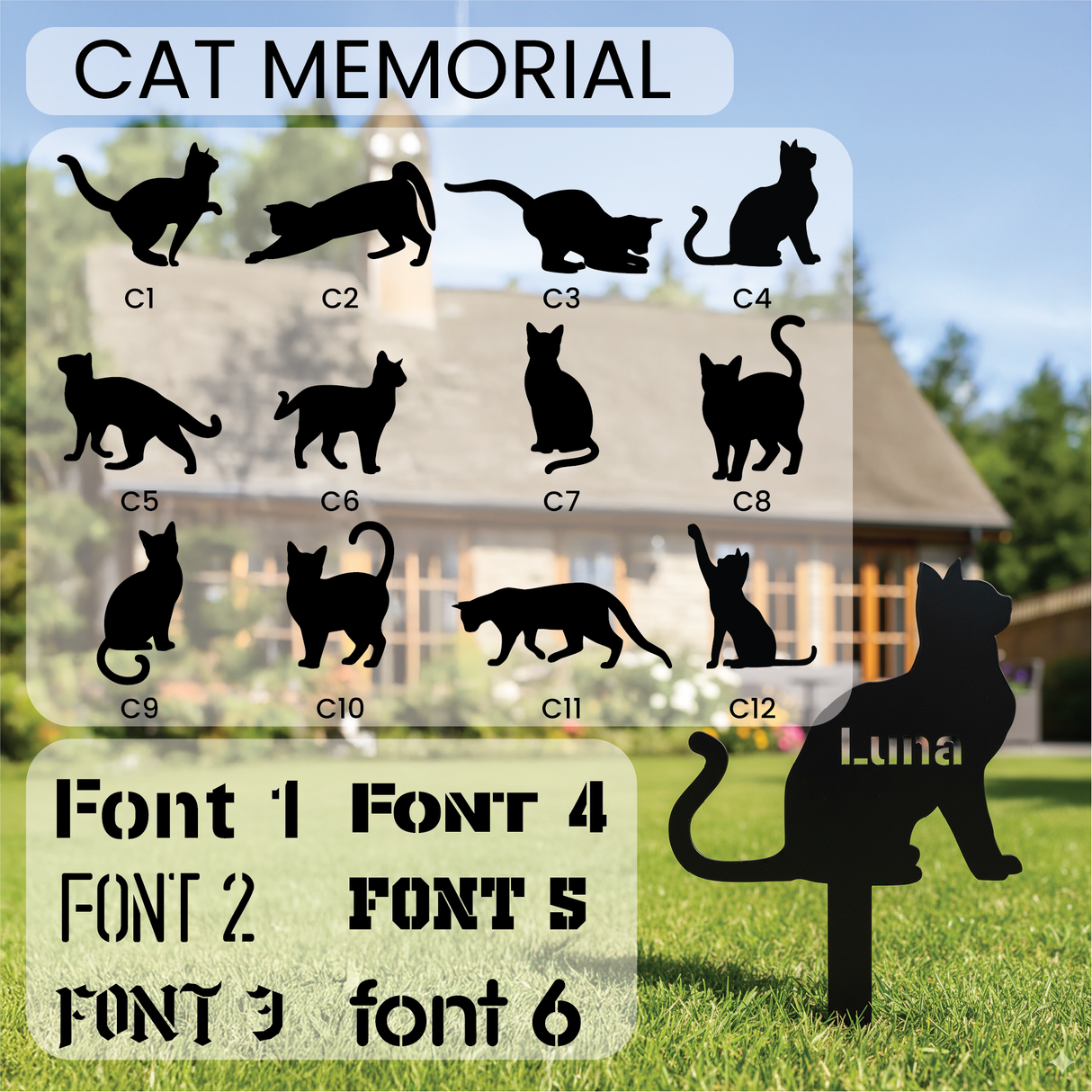 Custom Cat Memorial Grave Marker: Personalized Metal Sign with Name, Loss of Pet Tribute Gift