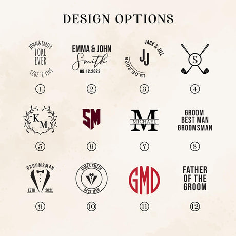 Collection of monogram and personalized design options on a beige background