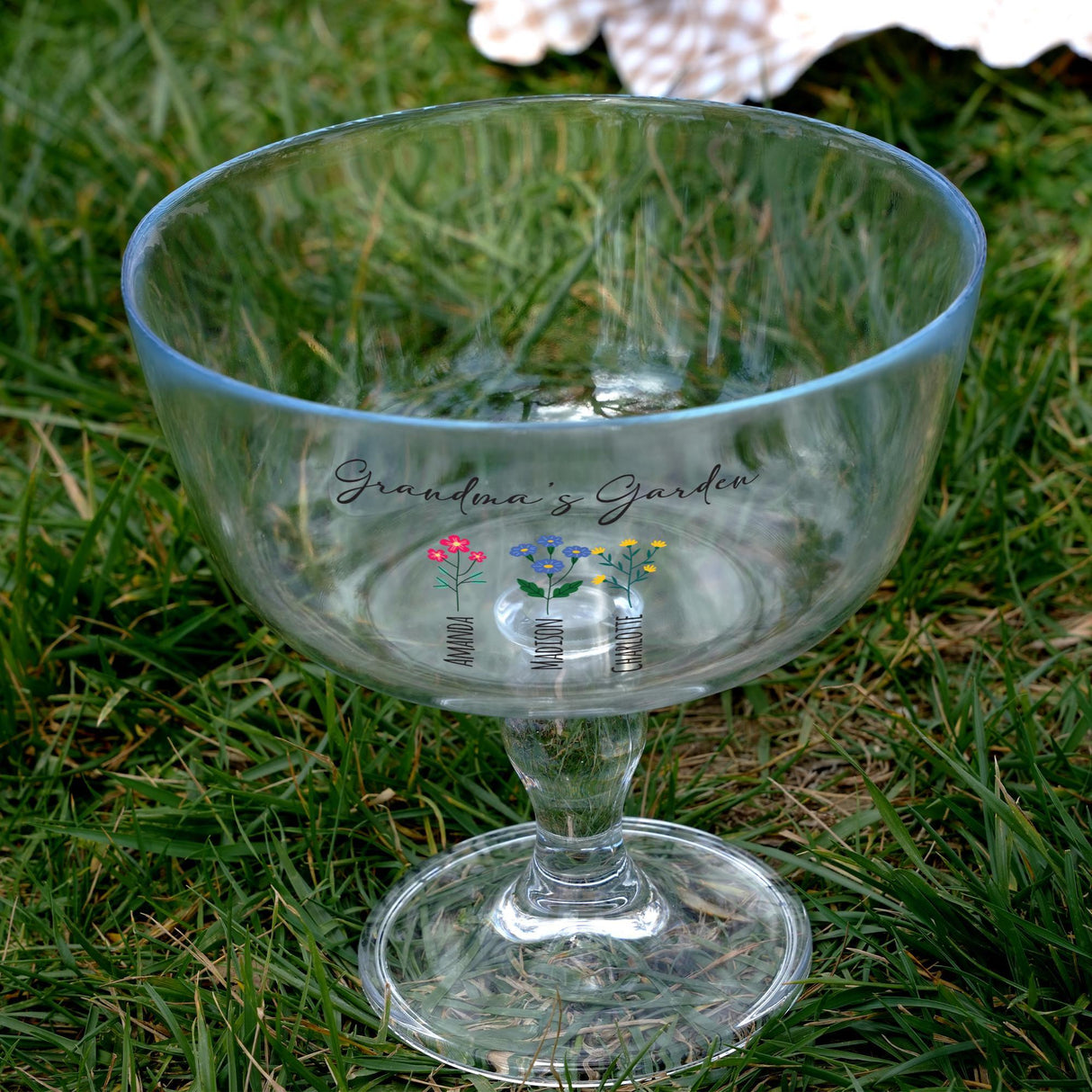 Grandma’s Garden Glass Cake Stand: Personalized Cake Dome, Clear Glass Platter for Family Kitchen