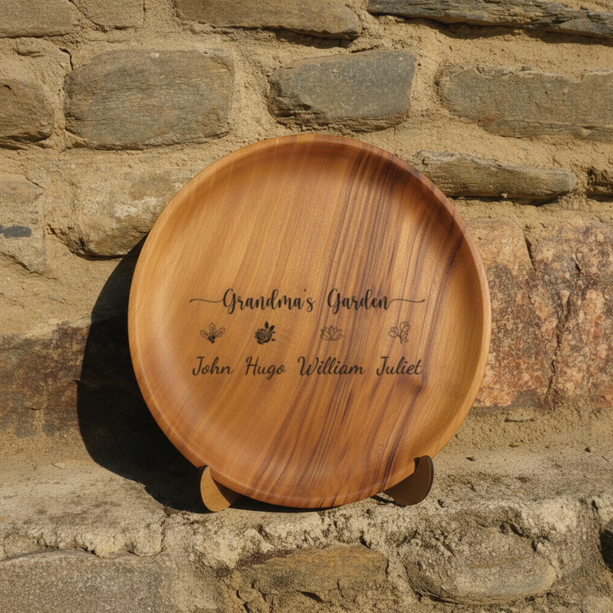 Decorative Wooden Handmade Plate: Personalized Birth Flower Gift with Grandkids’ Names