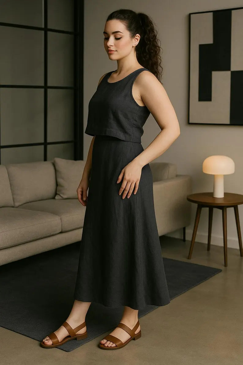 Womens Linen Long Skirt, Maxi Linen Skirt, Spring Skirt with Elastic Waist, Linen Skirt, Women Clothing, Summor Boho Clothing, Linen Skirt
