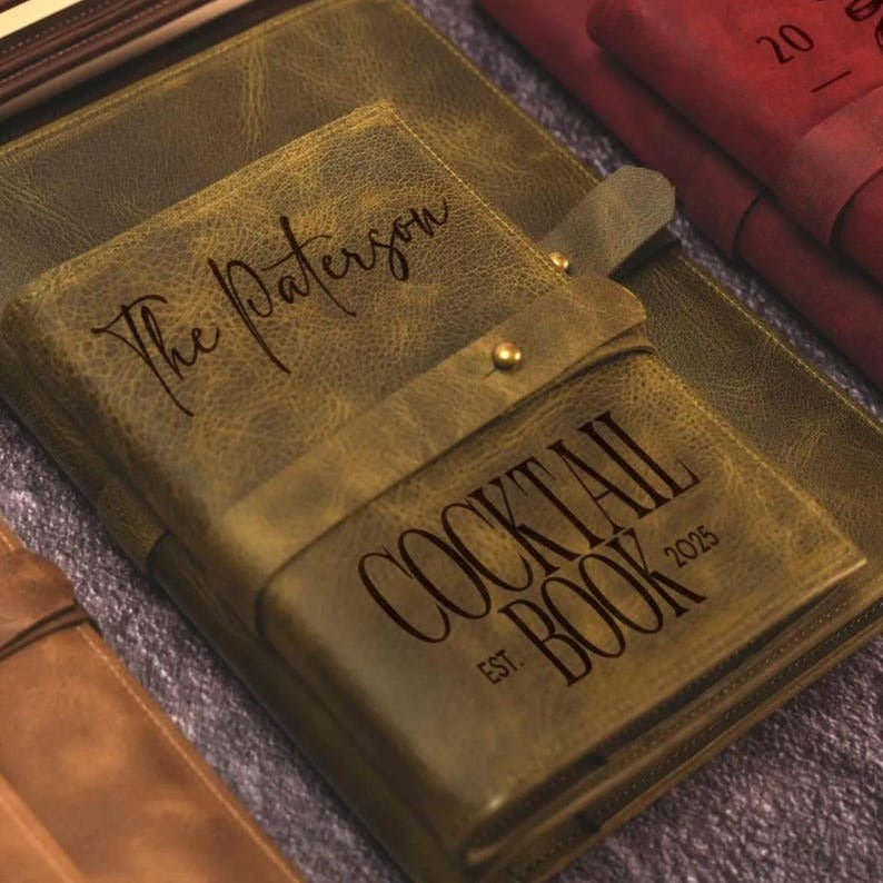 Personalized Leather Cocktail Recipe Book: Refillable Bar Notebook with Mixology Design