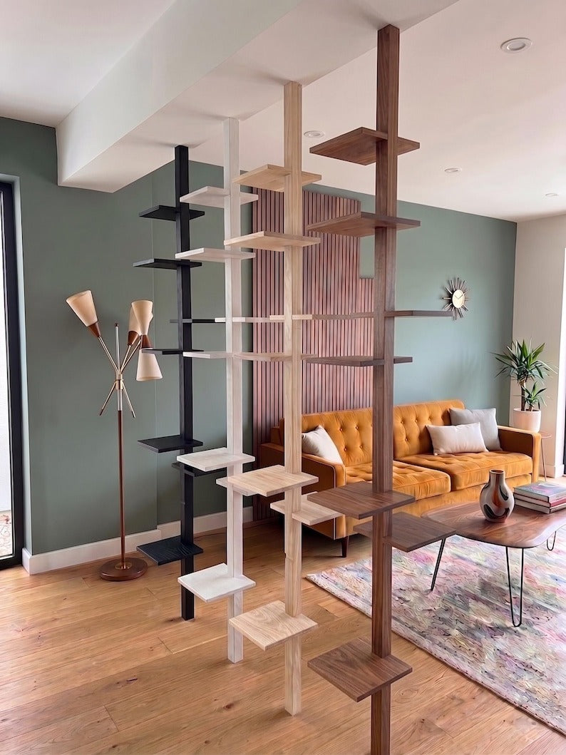 Adjustable Floor to Ceiling Shelf |Solid Wood 6-Tier Display Stand