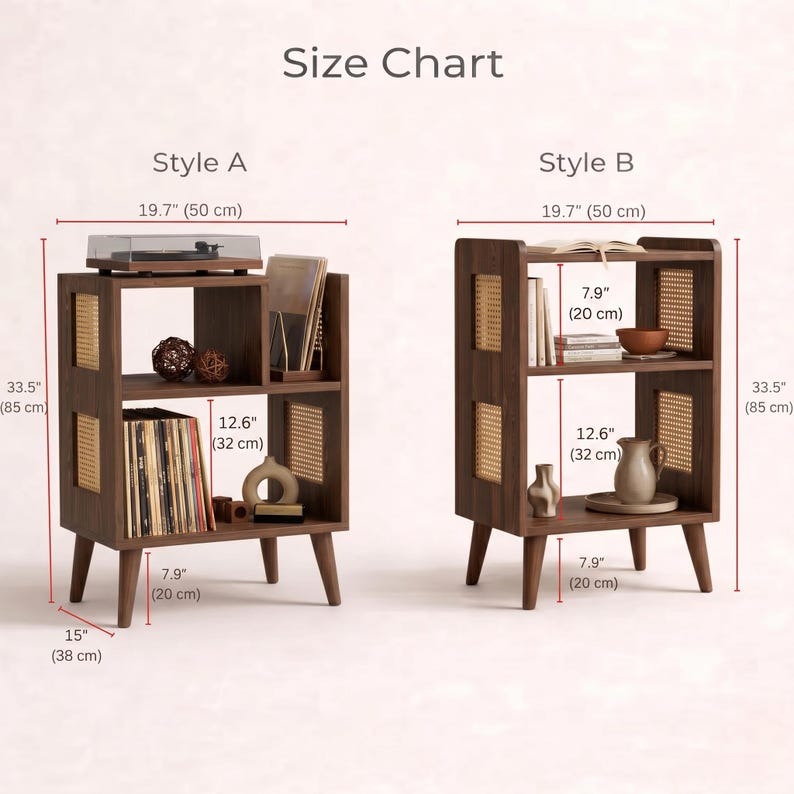 Rattan Record Player Stand with Vinyl Storage | Wooden Turntable Cabinet
